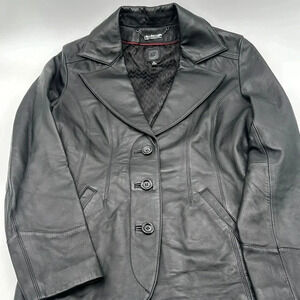 Vintage Wilsons Leather Womens Jacket Medium Black Moto Biker Motorcycle Button